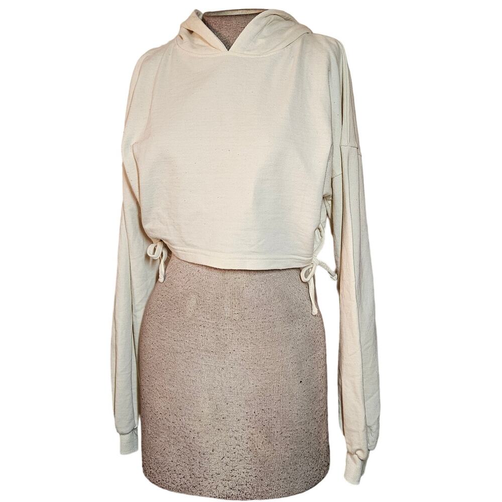 PRETTYLITTLETHING Cream Crop Hoodie Size 6